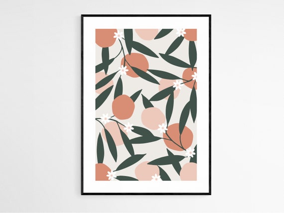 Abstract White Single Wall Art DIGITAL PRINT Pink Home Decor Leaves Peaches Plant Green Poster Print Flower