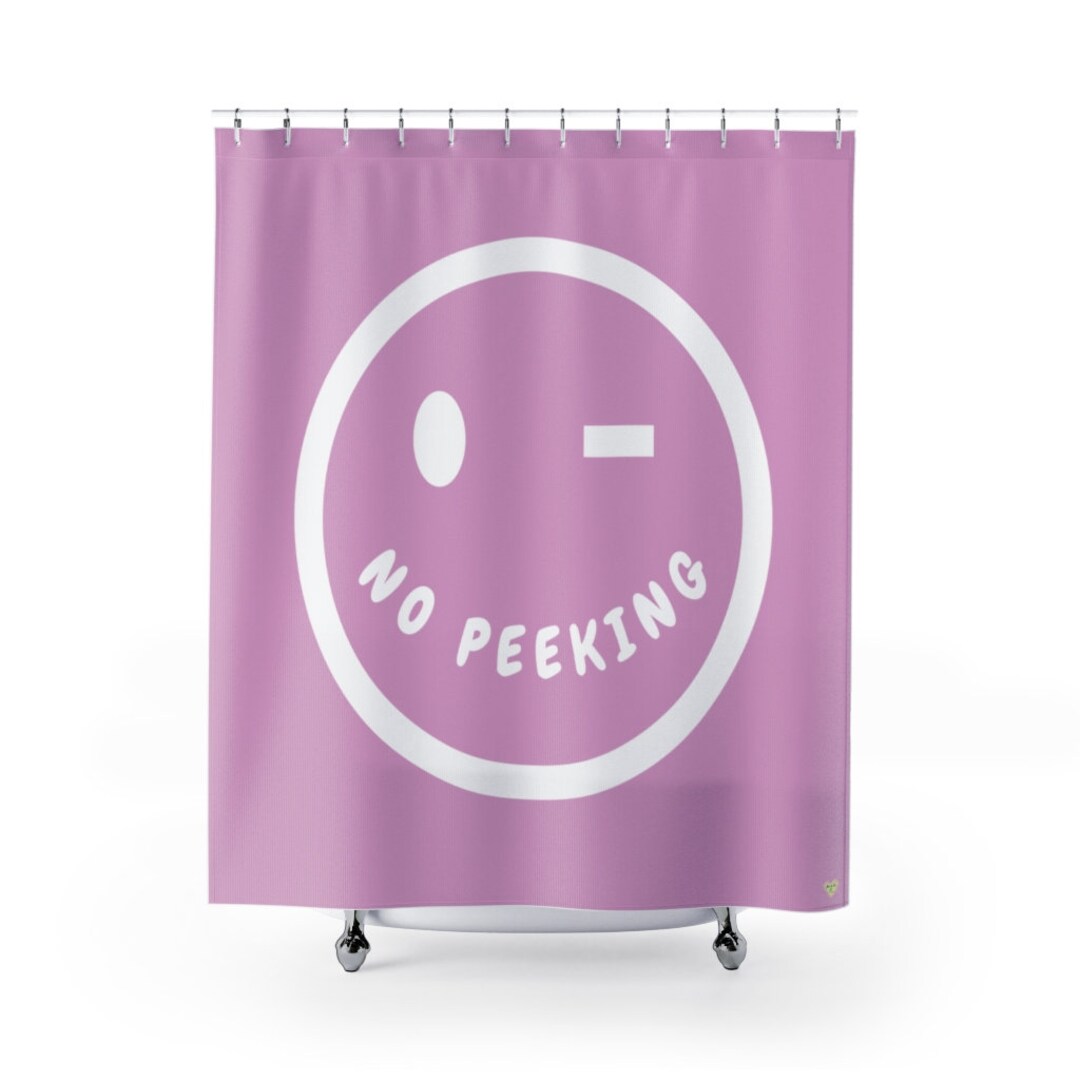 Smiley Face Shower Curtain Pink Bathroom Decor No Peeking Etsy