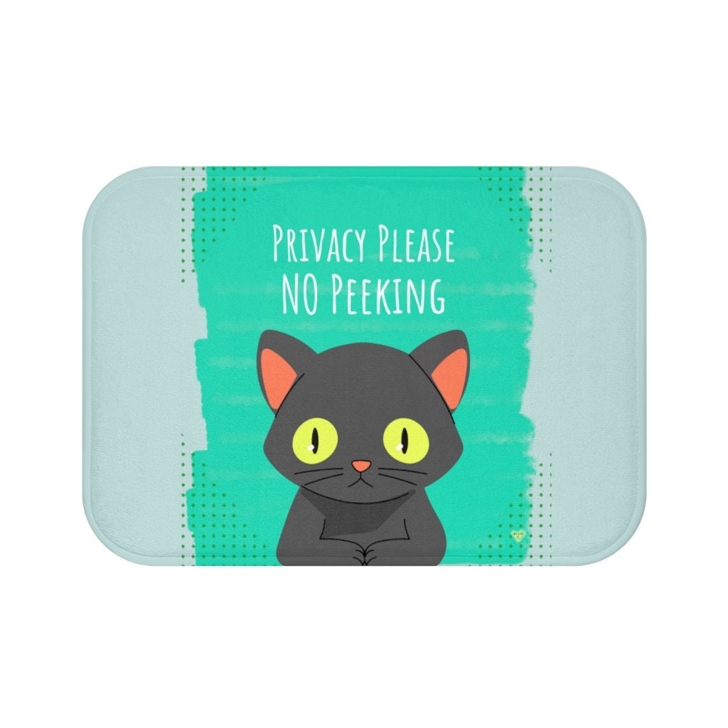 Privacy Please Soft Washable Microfiber Cat Owner Gift Funny Cat Litter Box Mat Anti Slip Backing No Peeking Memory Foam