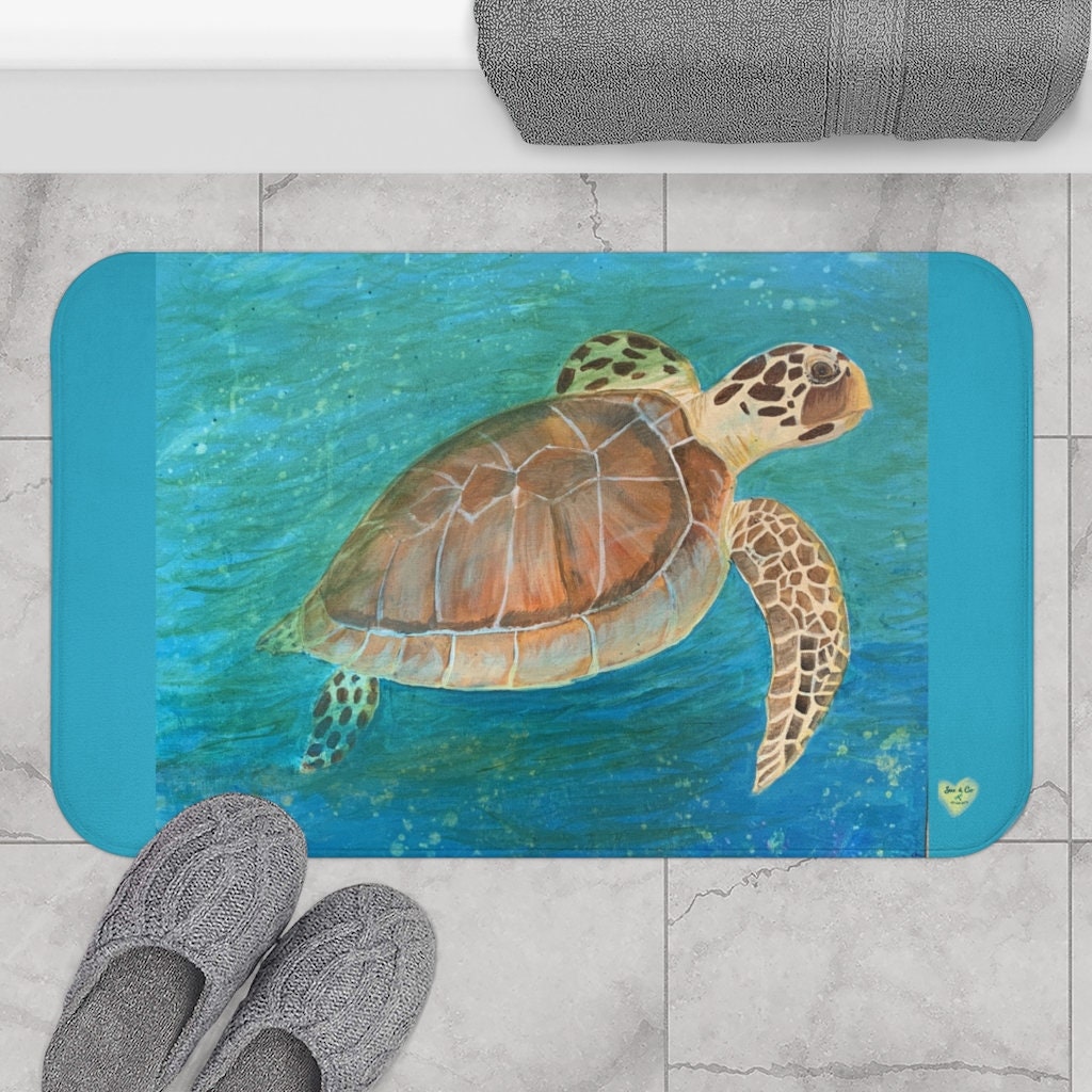 Sea Turtle Anti Slip Microfiber Bath Mat Original Artwork Etsy