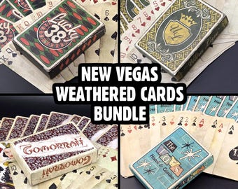 Weathered New Vegas Playing Cards - All 4 In Game Caravan Card Designs - Fallout inspired Lucky 38 Tops Ultra Luxe Gomorrah