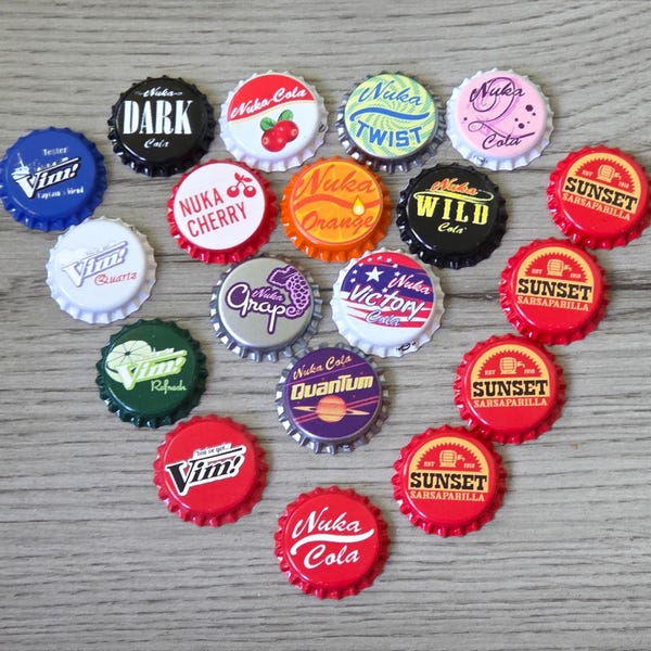 All Flavors Nuka-Cola - Vim - Sunset Sarsaparilla Bottle Caps - Quantum Victory Quartz Captain's Blend - Fallout 4 Nuka World