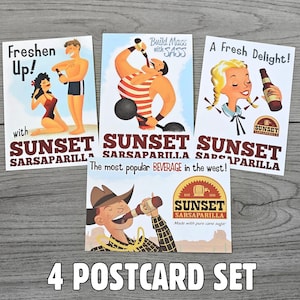 Cartes postales coucher de soleil sur la salsepareille - inspirées de Fallout New Vegas