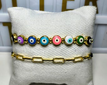 Pulsera de protección ajustable con cordón negro chapado en oro contra el mal de ojo
