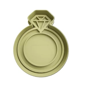 May include: A light green plastic cookie cutter shaped like a ring with a diamond on top.