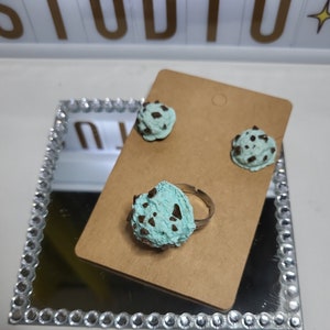 Handmade Adjustable Ice Cream Clay Ring and Earrings Set/Statement/Fun/Kawaii