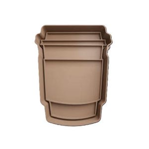 May include: A brown plastic cookie cutter shaped like a coffee cup.