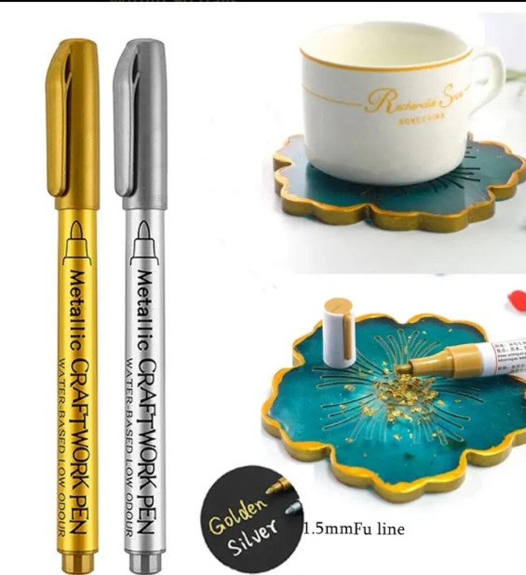2 Pcs Metallic Gold & Silver Paint Marker Etsy