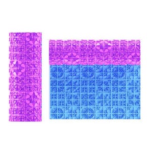May include: Two patterned silicone baking mats, one purple and one blue. The mats have a repeating geometric design.