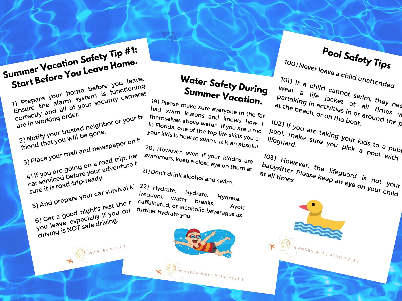 120 Summer Vacation Safety Tips for Fun in the Sun printable Etsy
