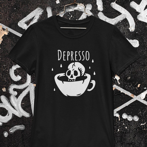 Depresso, Coffee Shirt, Aesthethic clothing, Halloween Shirt, Goth Clothing, Goth shirt, Emo clothing, Crewneck, Hoodie Sweatshirt