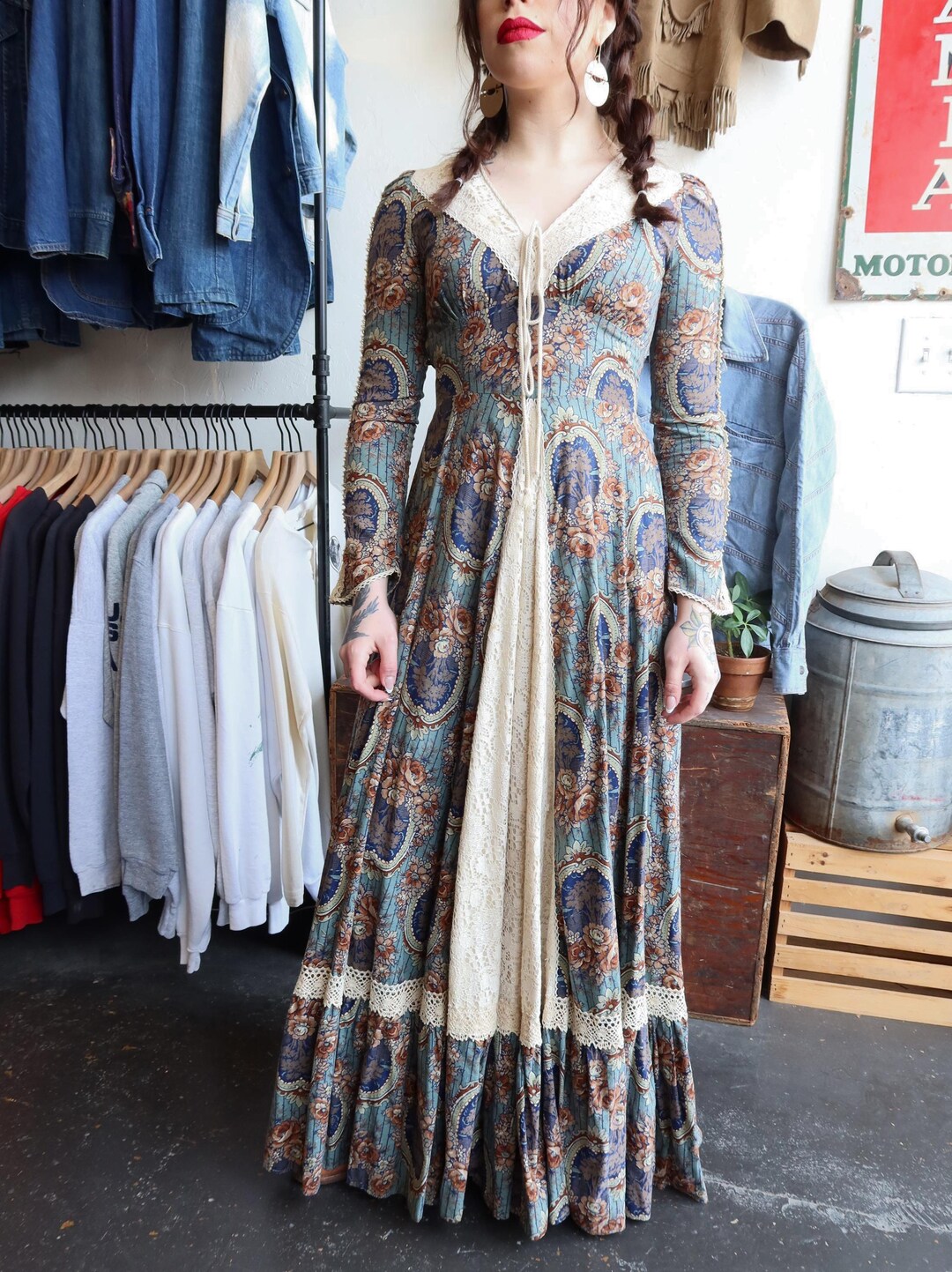 Vintage 1970s Gunne Sax Tree Print Maxi Prairie Dress - Etsy