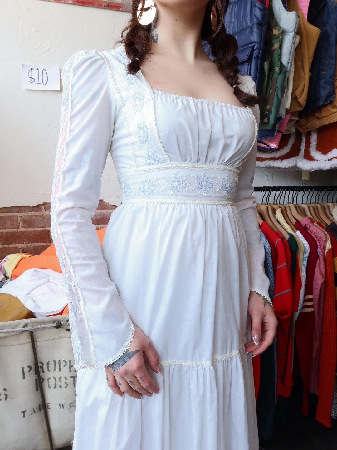 Vintage 1970s Gunne Sax White Floral Maxi Prairie Dress by Jessica San ...