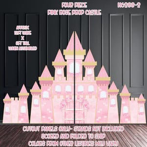 H6288-2   4 piece Pink Rose Castle Set Coroplast Party Props decorations cutouts NO STAND included