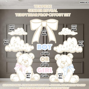 H4842/43 -10 Piece Gender Reveal Teddy Bear Prop Cut Out Set Coroplast Party Props decorations cutouts NO STANDS included