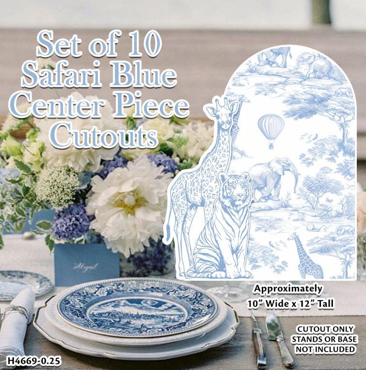 H4669 Set of 10 Blue Safari Center Pieces Coroplast NO STAND included