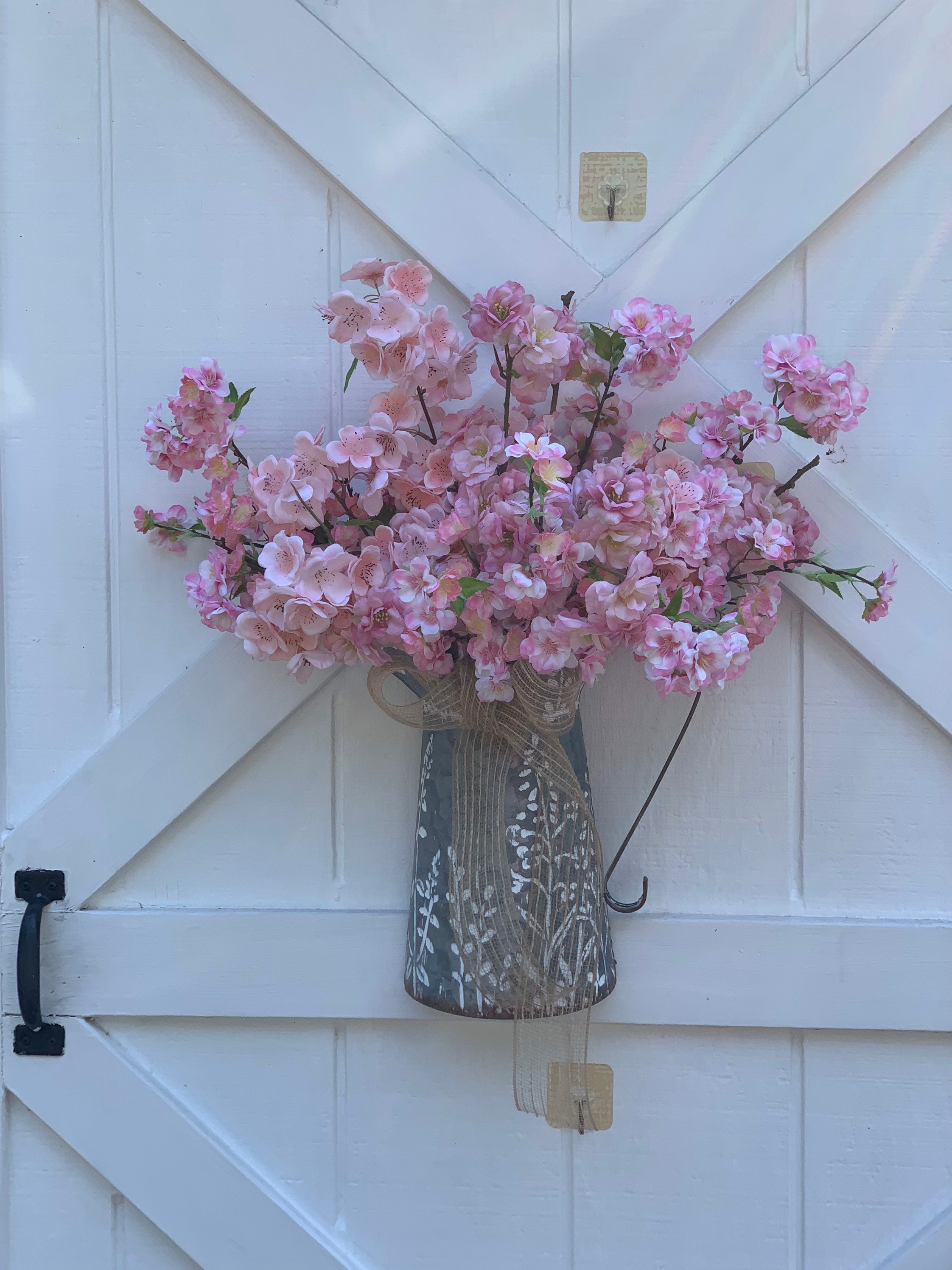 Hanging Silk Pink Cherry Blossom Arrangement. Planted in Etsy