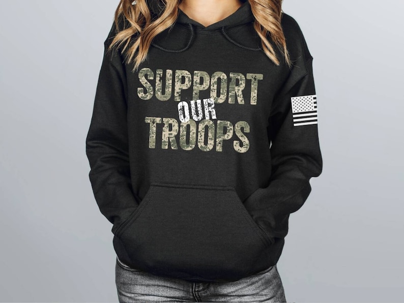Support Our Troops Pullover Hoodie Womens Long Sleeve Tops Hooded Sweatshirts 