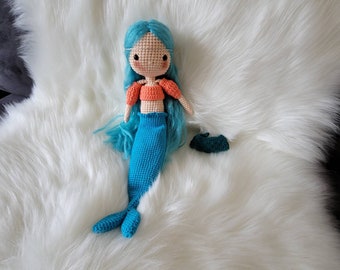 Crochet Mermaid Doll, Handmade Cotton Amigurumi Toy
