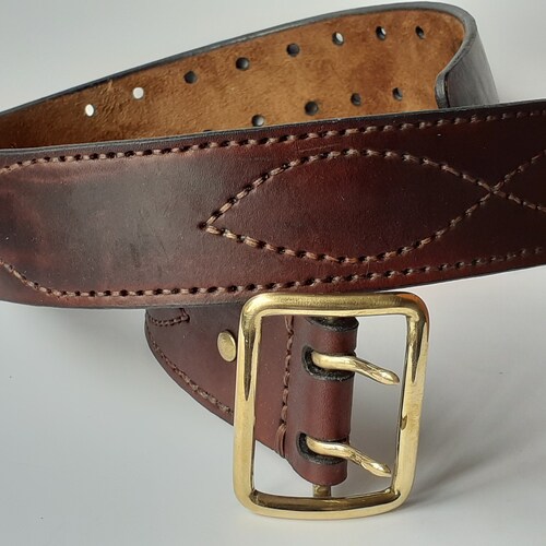 Brass Square Buckle Solid Single Prong Garrison Leather Belt - Etsy