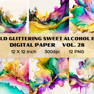 Gold Glitzernde Süße Alkoholtinte Digital Paper Vol. 28, Alcohol Ink Clipart, Aquarell Hintergrund, künstlerische Clipart PNGs, digitaler Download