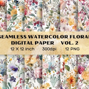 Digital Watercolor Floral Paper, Flowers in bloom Digital Paper, Watercolor Floral Seamless Pattern, Flowers Collage Sheets, Printable Paper