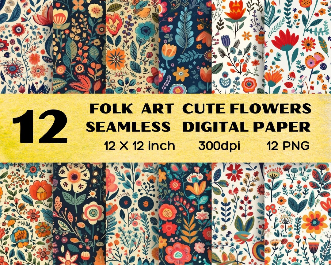 Seamless Colorful Folk Art Cute Flowers Digital Paper-seamless Textures ...