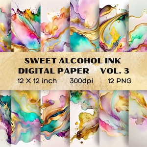 Gold glitzernde süße Alkohol Tinte digitales Papier, Alcohol Ink Clipart, Aquarell Hintergrund, künstlerisch,bunte Illustration, digitaler Download