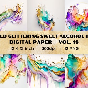 Gold Glitzernde Süße Alkoholtinte Digital Paper Vol. 18, Alcohol Ink Clipart, Aquarell Hintergrund, künstlerische Clipart PNGs, digitaler Download