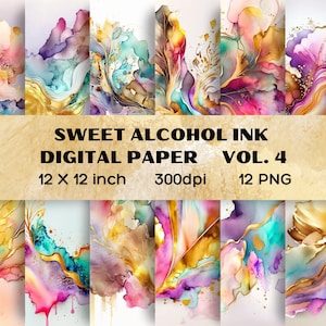 Gold Glittering Sweet Alcohol Ink Digital Paper Volume 4, Alcohol Ink Clipart, Watercolor Background, Colorful Illustration,Digital Download