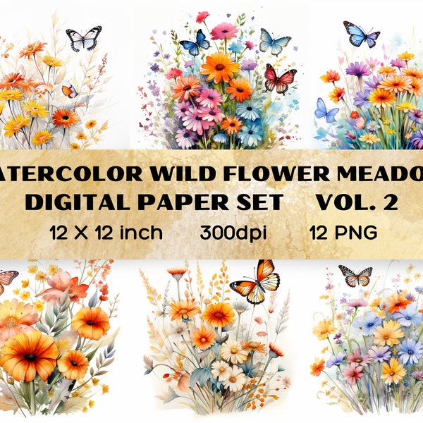 Watercolor Wildflowers Digital Paper Set v2, Autumn Flowers Junk Journal Paper, Printable Autumn Meadow, Digital Scrapbooking, Autumn Vibe