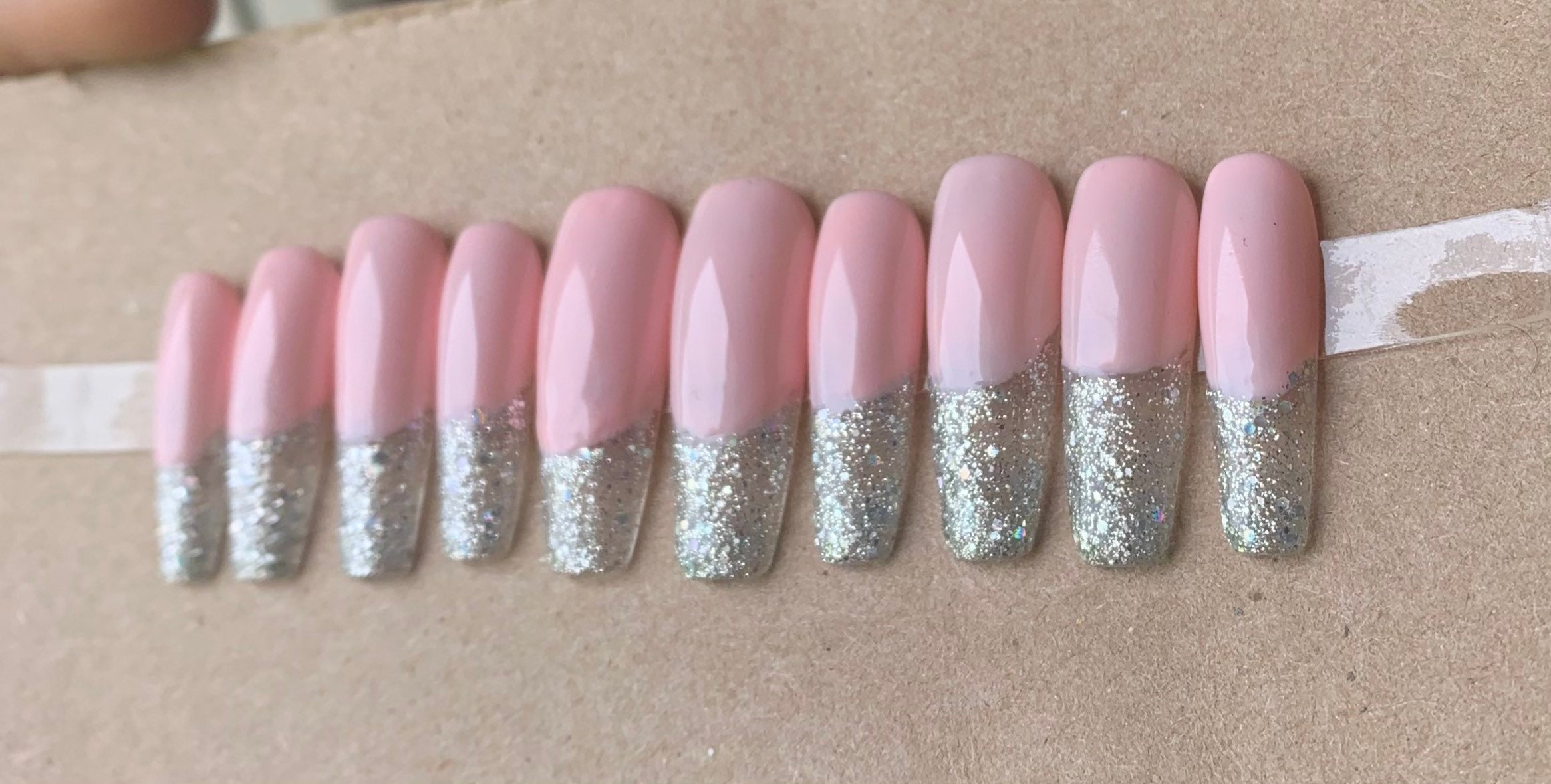 Glitter French tip press on nails Krissysmarvelouswork Etsy