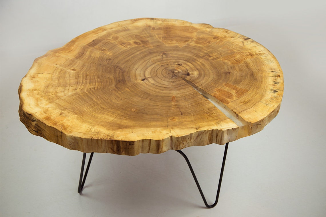 Round wood slab coffee table with live edge. Custom table with Etsy