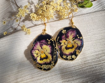 Pressed Pansy Flower Earrings, Gift For The Nature Lover