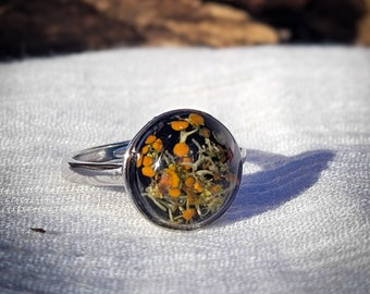 Moss Lichen Mushroom Resin Ring | Adjustable Hight Quality Sterling Silver