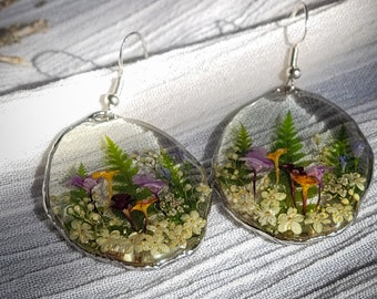 Gepresste Blume Ohrringe, Mini Wiese für Die Natur-Liebhaber