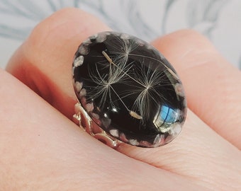 Dandelion Seeds And Crushed Lepidolite Ring, Make A Wish!
