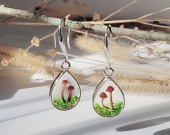 Mushroom and Emerald Green Stone Earrings