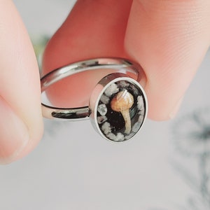 Real Mushroom And Amethyst Crystal  Ring