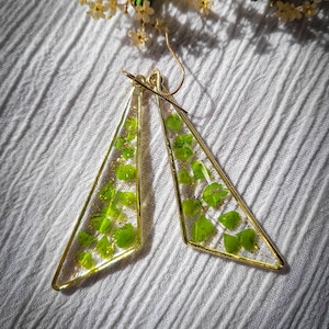 Pressed  Fern Gold Earrings, Real Fern Leaves Dangle Earrings, Preserved In Crystal Clear Eco Resin