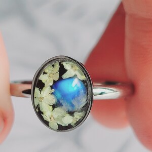 Pressed Flower And Rainbow Moonstone Crystal Ring image 2