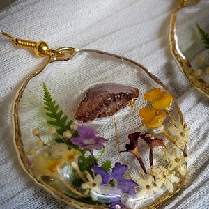 Mushroom Earrings, Pressed Flower Earrings, Tiny Real Mushrooms, And Flowers Encapsulated In Eco Resin image 4
