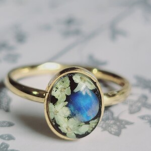 Pressed Flower And Rainbow Moonstone Crystal Ring image 3