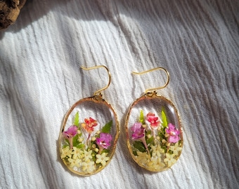 Pressed Flower Earrings, Mini Colorful Garden For The Nature Lover