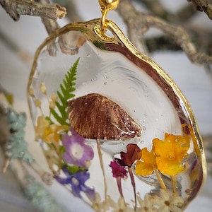 Mushroom Earrings, Pressed Flower Earrings, Tiny Real Mushrooms, And Flowers Encapsulated In Eco Resin image 2