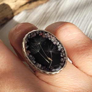 Artisan Real Dandelion & Lepidolite Ring | Handmade Magical Statement Jewelry