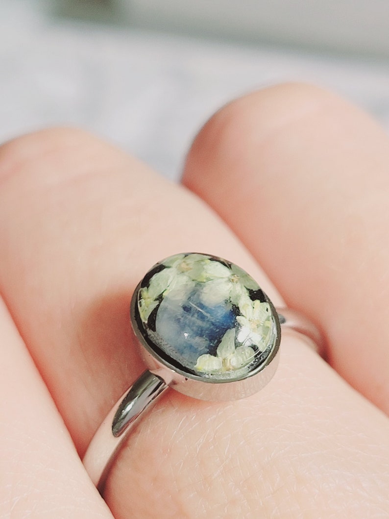 Pressed Flower And Rainbow Moonstone Crystal Ring image 4