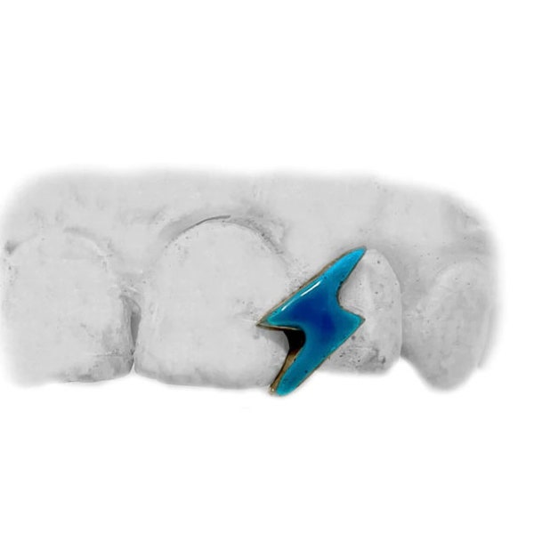 Lightning Bolt Gap Grillz w Powder Blue Enamel (Yellow Gold)