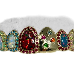 Top 6 Multi Color Opal Grillz w Rubies