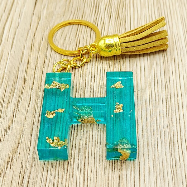 PROMO Porte-clés lettres transparentes avec feuilles d'or, paillettes ou opales - cabochon (offert)